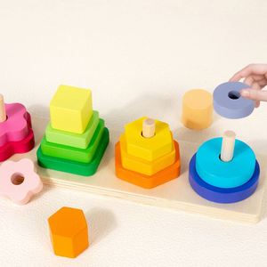 Wooden Sorting Activity Baby Fine Motor Play Preschool Kids Wood Toddler Toy Shape Stacker - Product Image 2