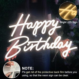 Joyeux anniversaire, enseignes néon LED à intensité variable, alimentées par USB, lumière d'ambiance, décoration de vitrine, lumière indicatrice de rue, personnalisable - Product Image 1