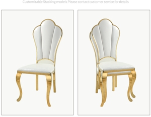 Silla de Comedor de Hotel de Lujo en Dorado con Respaldo Tapizado en Blanco para Banquetes, Bodas, Fiestas y Restaurantes - Product Image 5