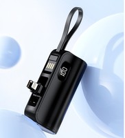 Mini batterie externe étanche 5000 mAh, chargeur de smartphone portable d'urgence avec câble intégré et écran LED DC
