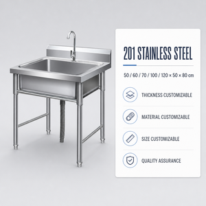Fregadero Comercial de Acero Inoxidable de un Solo Tazón 201 SS, Lavabo de Pie para Restaurante, Hotel, Cocina y Catering - Product Image 6