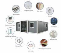 Casa Contenedor Plegable Expandible de Doble Ala de 20 pies, Impermeable, Prefabricada, Portátil, Cabina Móvil, Oficina en Obra, Dormitorio