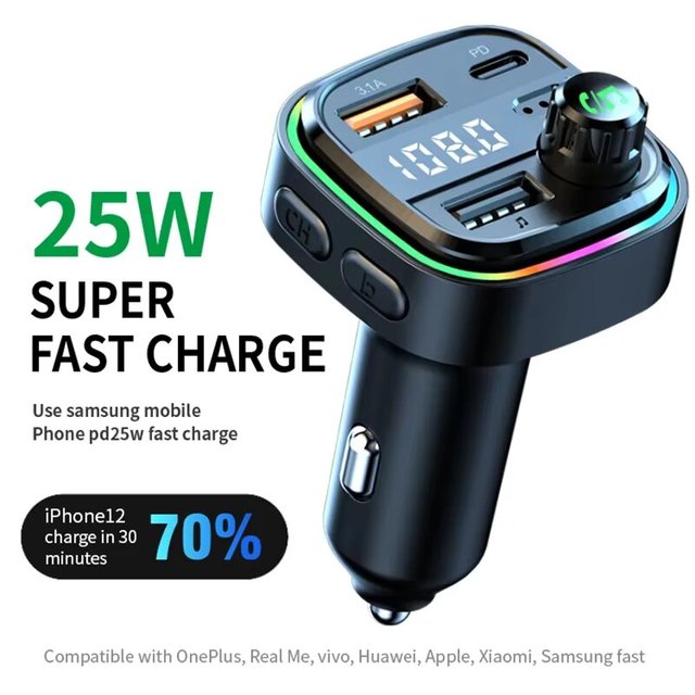 C26 Bluetooth 5.0 FM Transmitter Handsfree Car Radio Modulator MP3 Player USB Super Quick Charge Adapter Car Accessories
