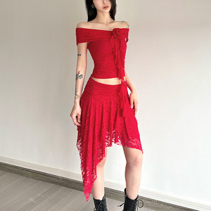 Nuevo <span class=keywords><strong>Top</strong></span> de Verano para Mujer, <span class=keywords><strong>con</strong></span> Encaje, Hombros Descubiertos, Costuras Irregulares y <span class=keywords><strong>Falda</strong></span> <span class=keywords><strong>con</strong></span> Cintas - Product Image 3