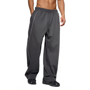 Pantalones Deportivos de Algodón Gris para Hombre, Cintura Elástica con Cierre de Cremallera, Pantalones Casuales con Franja Lateral, Tejido Transpirable de Peso Medio, Impermeables - Product Image 1