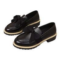 Chaussures à enfiler à talon épais avec nœud décoratif, style preppy, Oxford à talon carré pour le bureau et le quotidien, mocassins plateforme avec décoration nœud 3D