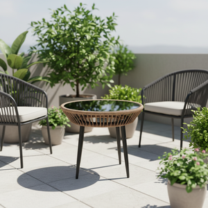 Set Tavolo e Sedie in Rattan per Piccolo Giardino, Caffè, Cortile, Terrazza, Balcone, Ristorante, Uso Esterno - Product Image 1