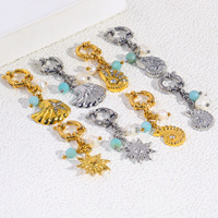 POWELL Pendentifs Vintage en Acier Inoxydable pour Femme, Breloques Océaniques Plaqué Or 18K, Perle, Cristal, Coquillage, Soleil, pour la Fabrication de Bijoux