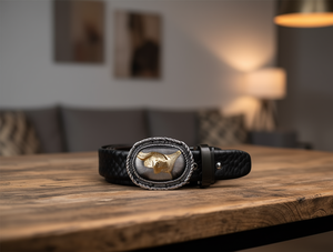 Ceinture en cuir de vache noirci avec boucle argentée 5,0 cm Style Western décontracté - Product Image 2