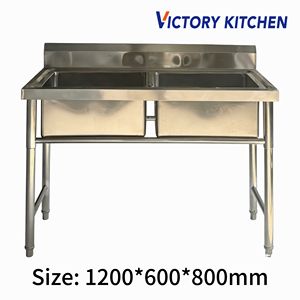 Évier double en acier inoxydable VICTORY KITCHEN VKTS-1268, 120*60*80, 10L, argenté, pour lavage de cuisine - Grande promotion - Product Image 2