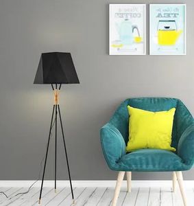 Lampada da Terra Nera con Treppiede e <span class=keywords><strong>Paralume</strong></span> in Tessuto Metallico per Illuminazione Decorativa Semplice nel Soggiorno - Product Image 5