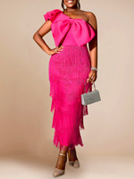 New Sexy Low Cut Deep V-neck Dress Birthday Tassel One Step Dress Bodycon Plus Size Dress