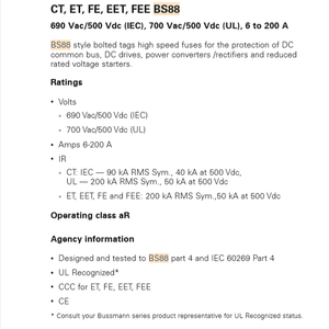 EATON Bussmannfuse BS88.4 35FE à 100FE Automotriz Alta Calidad Fso Inverters Tap Fast Blow Ns Fastacting Lindner <span class=keywords><strong>Moelle</strong></span> - Product Image 1