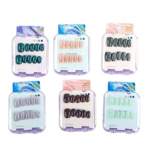 Uñas artificiales, 24 piezas con pegamento, flores y corazones, diamantes de imitación para estudiantes, estilo Miss - Product Image 2