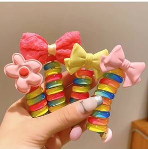 Coleteros elásticos en espiral para niñas, accesorios para el cabello de cuero con diseño de cable telefónico - Product Image 5