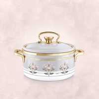 Ensemble de casseroles en céramique avec couvercle en verre, design floral, pot rond, poignée en alliage de zinc