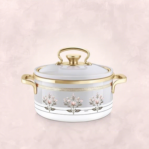 Ceramic Casseroles <b>Set</b> With Glass Lid Floral Design Round <b>Pot</b> Zinc Alloy Handle - Product Image 2