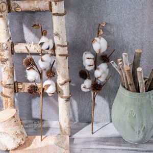 Branche de coton artificielle CallaFloral, blanche, à tige unique, fleur séchée, décoration murale pour mariage, décoration intérieure - Product Image 1