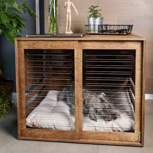 Cage à <span class=keywords><strong>chien</strong></span> moderne en bois avec panneau avant et <span class=keywords><strong>porte</strong></span> en acrylique avec loquet, niche intérieure pour <span class=keywords><strong>chien</strong></span> - Product Image 3