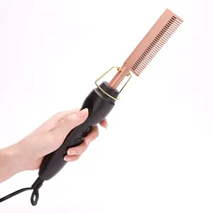 Aquecimento elétrico portátil pente cabelo alisador multifuncional cobre escova anti-escaldante barba aquecida pente para Flat Iron Curlers