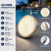 Lumière de piscine PAR56, remplacement de l'ampoule de piscine sous-marine, corps en acier inoxydable 316, couvercle en PC, IP68, RGB, 8W, 12W, 18W, 24W, 35W, AC/DC12/24V