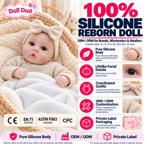 Muñeca Reborn de Silicona de Cuerpo Completo DollDuo Personalizada de 18 Pulgadas, Ojos Oscuros, Suéter de Punto Crema, Diadema con Lazo Grande, Regalo - Product Image 1