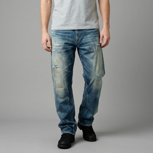 Vintage Washed <strong>Jeans</strong> <strong>Men</strong> <strong>Relaxed</strong> <strong>Fit</strong> Distressed Denim Pants Streetwear Style Ready Stock for Fast Shipping - Product Image 1