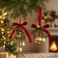 Weihnachtsglocke Hängende Dekoration Rote Velours-Schleife Tannenzapfen Weihnachtsbaum Tür Auto Deko Feiertagszubehör