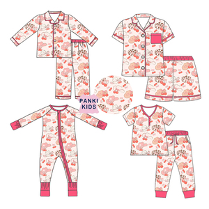 Conjunto de Pijama de Manga Corta con Botones para Niñas, Estampado de <span class=keywords><strong>Vaquero</strong></span> del Sur Personalizado, 230 g/m², Viscosa de Bambú, Ropa de Dormir para Niños - Product Image 1