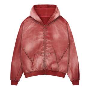 Sweat à capuche personnalisé en coton éponge français à fermeture éclair anti-rides teint uni imprimé vintage délavé à l'acide - Product Image 1