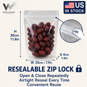Fast Ship USA Clear Stand Up Pouch20*30*4cm 7.9*11.8*1.6in <b>Zip</b> Lock Resealable Transparent Rice Grain Coffee Nut Food <b>Bag</b> Custom - Product Image 2