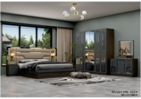 Ensemble Complet de Meubles de Chambre King Size en Bois de Luxe, Cadre en Bois, Rangement Intégré, LED Moderne et Simple
