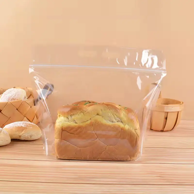 Tersedia Transparan Jelas Roti Roti Panggang Berdiri Tas Ritsleting dengan Pegangan