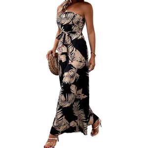 Mono casual midi de mujer con cintura natural, estilo étnico, sin mangas, de pierna ancha, con estampado de alta calidad, OEM personalizado al por mayor - Product Image 2