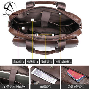 Porte-documents pour ordinateur portable de 14 pouces en cuir de vache véritable Andong pour hommes, voyage d'affaires, grande capacité, sac à main élégant, sac à bandoulière décontracté - Product Image 4