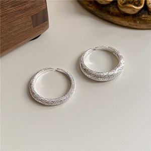 Silver White Sparkling S925 Sterling Silver Sandblast <b>Open</b> <b>Ring</b> Women Shiny Dazzling Adjustable Wholesale - Product Image 2