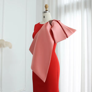 Jancember SF121 Robe de soirée sirène sans manches rouge modeste avec nœud - Product Image 5