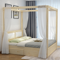 Lit double, chambre principale, lit à quatre colonnes en bois massif, lit de type homestay