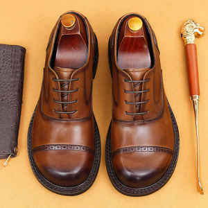 Mens Business Wedding <b>Dress</b> <b>Oxford</b> Leather <b>Shoes</b> Embroidered British Grain Pointed Tip Breathable Slip-On High End Handmade - Product Image 3