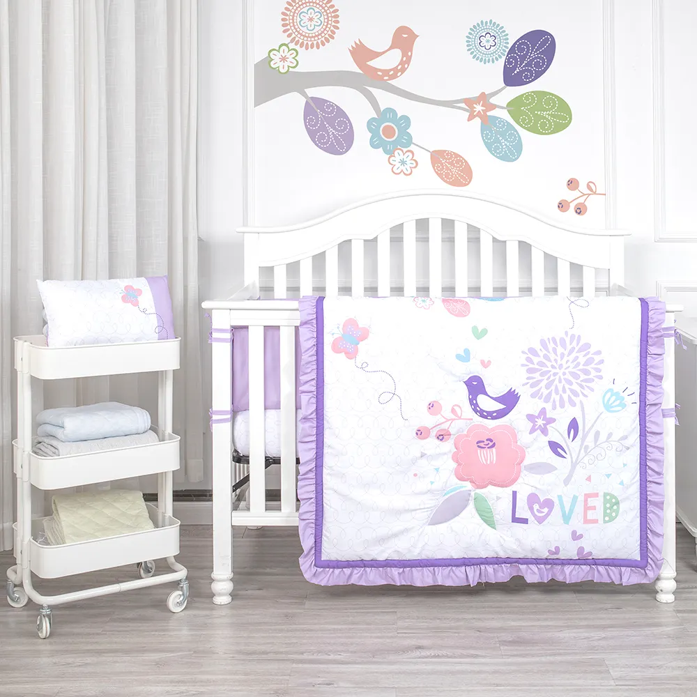 Bellissimi fiori a tema stampato del bambino culla letto set new born presepe set di biancheria da letto del bambino trapunta