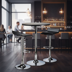 Set da Pub Spectrum 3 Pezzi: Tavolo Rotondo Nero 24 Pollici e Sgabelli Cromati con Sistema Airlift, Arredamento per Ristoranti - Product Image 3