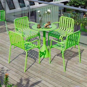 Conjunto de Mesa y Sillas Apilables de Metal Coloridas para Exteriores, para Cafeterías y Restaurantes Comerciales, Rosa, Azul Cielo, Verde Fluorescente - Product Image 5