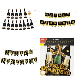 Decoraciones para Fiesta de Año Nuevo, Pancarta de Feliz Año Nuevo, Guirnalda FELIZ ANO NUEVO, Negro y Dorado con Brillantina, para Fiesta de Nochevieja, Suministros para el Hogar - Product Image 1