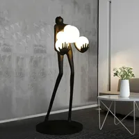 Lampadaire LED Art Déco Moderne Nordique Sculpture Humaine, Base E27, pour Décoration Intérieure & Hôtels, Design Personnage Tenant une Boule