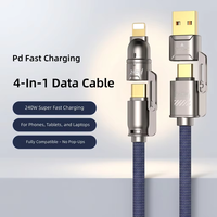 Câble de charge rapide 4-en-1 240W, câble de données multifonction USB-A/Type-C/L tressé en nylon de 1,8 m