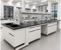Bancs de travail et îlots de travail modernes en acier pour laboratoires commerciaux, tables de contrôle qualité (CQ) et tables de laboratoire (QL)