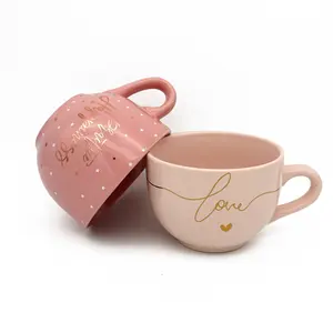 ชุดถ้วยชามซุปสุดสร้างสรรค์สำหรับคนรัก,ถ้วยเซรามิกสีชมพู23ออนซ์น่ารักเลือกสีได้ตามต้องการ