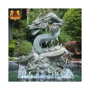 Estátua de dragão chinês para jardim ao ar livre, fonte de água em bronze grande, arte em metal, estátua de dragão em bronze