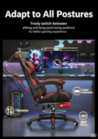 Chaise de jeu inclinable avec repose-pieds rétractable et appui-tête réglable, chaise ergonomique de course pour l'e-sport et le bureau à domicile