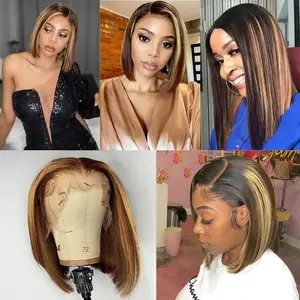 Cheap Price Short Bob Human Hair Wigs Pre Plucked Straight Small Knots 4x4 13x4 Full Lace Front Color Bob Wig For Black Women